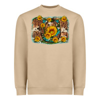 Mushroom sunflower gemstone leopard cowhide horseshoe background Heavyweight Sweatshirt - Artiststas