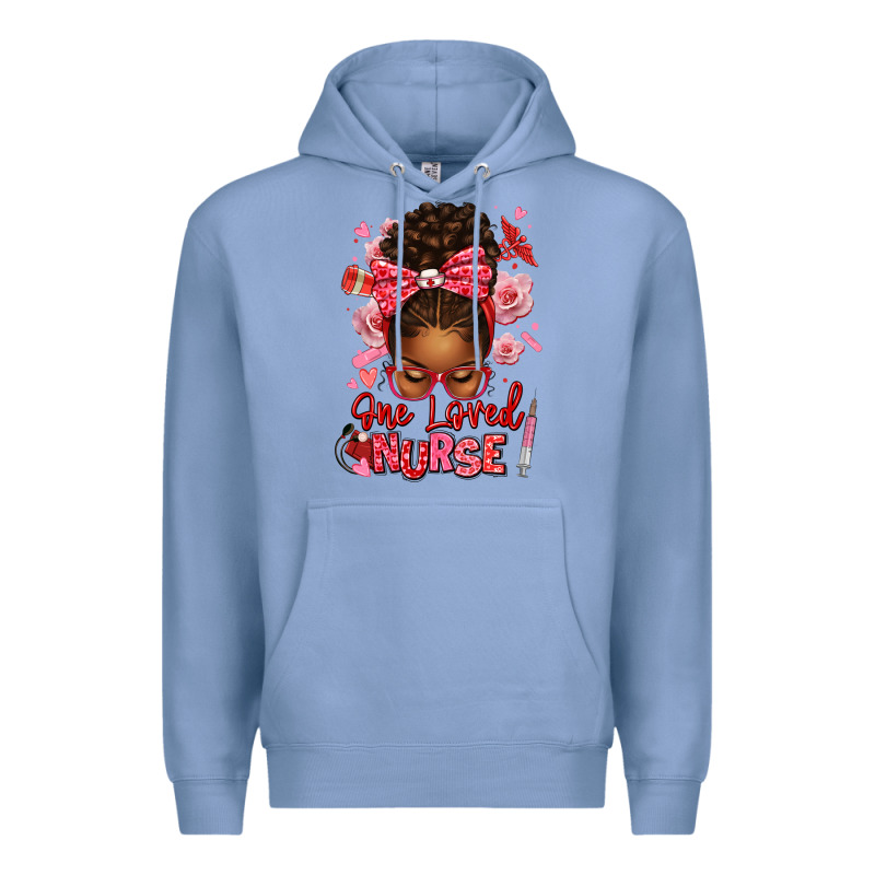 One Loved Nurse Afro Messy Bun Premium Hoodie by texasbilliewilder | Teevron