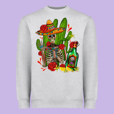 Skeleton With Sombrero And Tequila Heavyweight Sweatshirt Designed By Adodesignshop