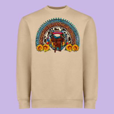 Saddle Sunflower Horseshoe Rainbow Heavyweight Sweatshirt Designed By Artiststas