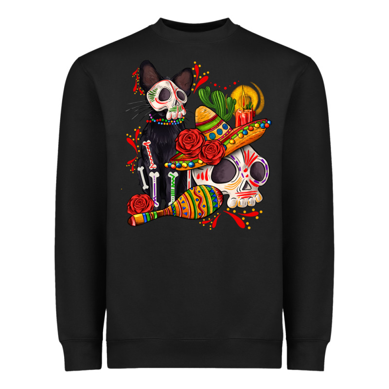 Mexican Dead Day With Skeleton Cat Heavyweight Sweatshirt by AdoDesignShop | Teevron