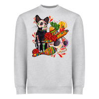 Heather Grey mexican dead day with skeleton cat Heavyweight Sweatshirt - AdoDesignShop