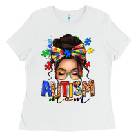 White autism mom afro messy bun (1) Ladies Tee - texasbilliewilder