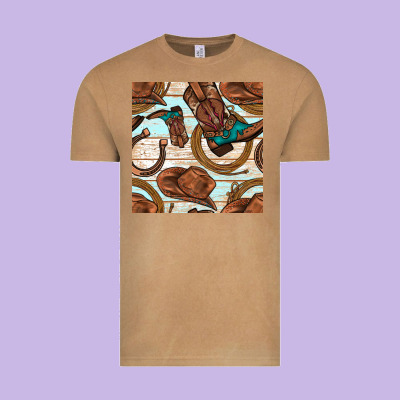 Cowboy Western Seamless Pattern Vintage Tee Designed By Bundleandbundleshop