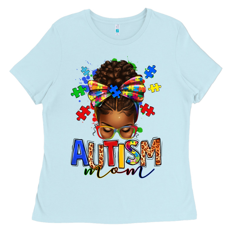Autism Mom Afro Messy Bun Ladies Tee by texasbilliewilder | Teevron