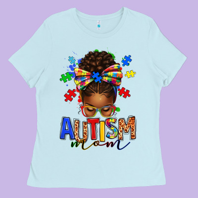 Ladies Tee autism mom afro messy bun