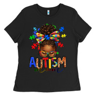 Black autism mom afro messy bun Ladies Tee - texasbilliewilder