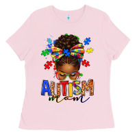 Bubblegum Pink autism mom afro messy bun Ladies Tee - texasbilliewilder