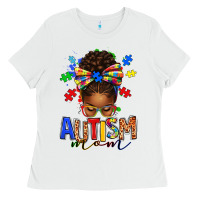 White autism mom afro messy bun Ladies Tee - texasbilliewilder