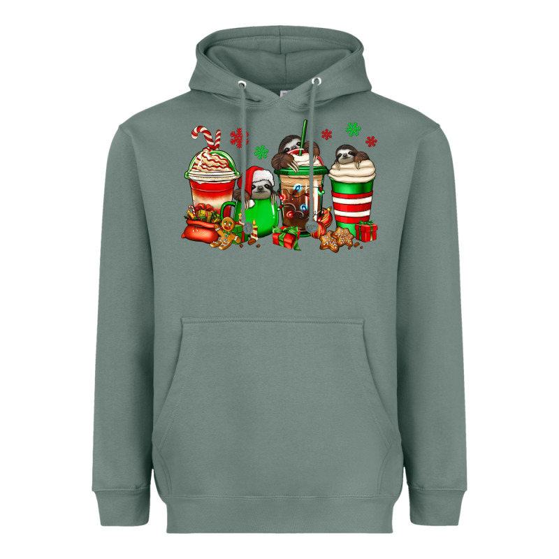 Christmas Sloth Coffee Cups Heavyweight Hoodie by Jasminsmagicworld | Teevron
