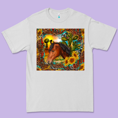 Western Horse And Sunflower Premium Tee Designed By Ranaportraitstore