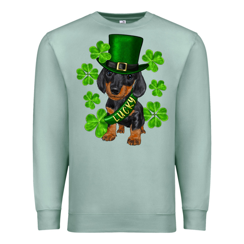 St. Patrick's Day Lucky Dachshund Puppy Premium Sweatshirt by RanaPortraitStore | Teevron
