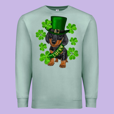 St. Patrick's Day Lucky Dachshund Puppy Premium Sweatshirt Designed By Ranaportraitstore