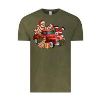 Vintage Olive christmas tree cake with farm track and santa ado Vintage Tee - AdoDesignShop