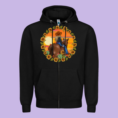 Cowgirl Sunflower Zipper Hoodie Designed By Maliassmallbusiness