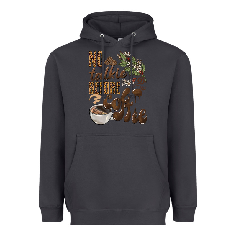 No Talkie Before Coffee Heavyweight Hoodie by BarkalooDesign | Teevron
