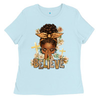 Baby Blue believe praying afro messy bun Ladies Tee - texasbilliewilder