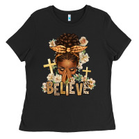 Black believe praying afro messy bun Ladies Tee - texasbilliewilder