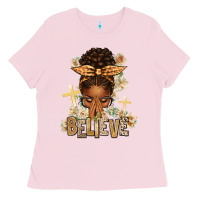 Bubblegum Pink believe praying afro messy bun Ladies Tee - texasbilliewilder