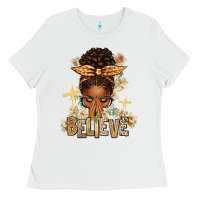 White believe praying afro messy bun Ladies Tee - texasbilliewilder
