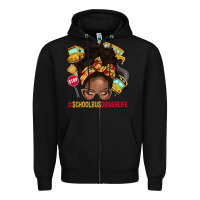 Black school bus driver life afro messy bun Zipper Hoodie - NancyCooperArtShop