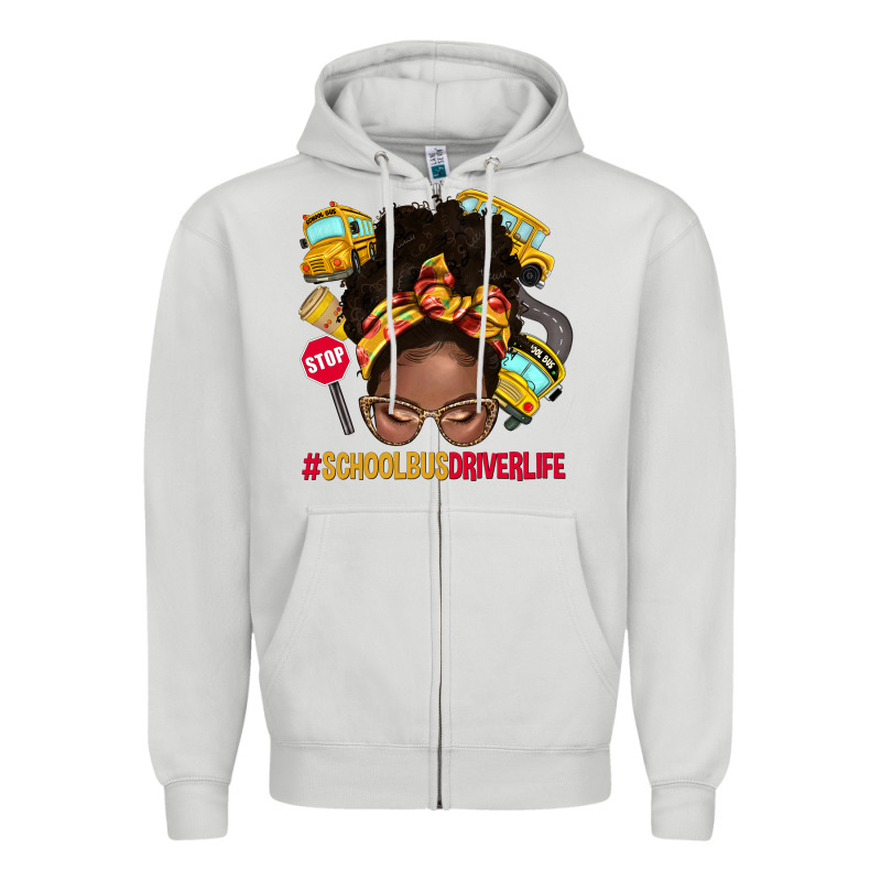 School Bus Driver Life Afro Messy Bun Zipper Hoodie by NancyCooperArtShop | Teevron