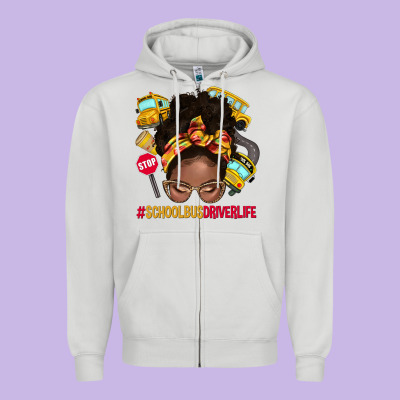 School Bus Driver Life Afro Messy Bun Zipper Hoodie Designed By Nancycooperartshop