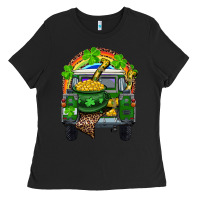 Black St Patrick's Day Truck With Pot Of Gold Horseshoe And Rainbow Ladies Tee - RanaPortraitStore