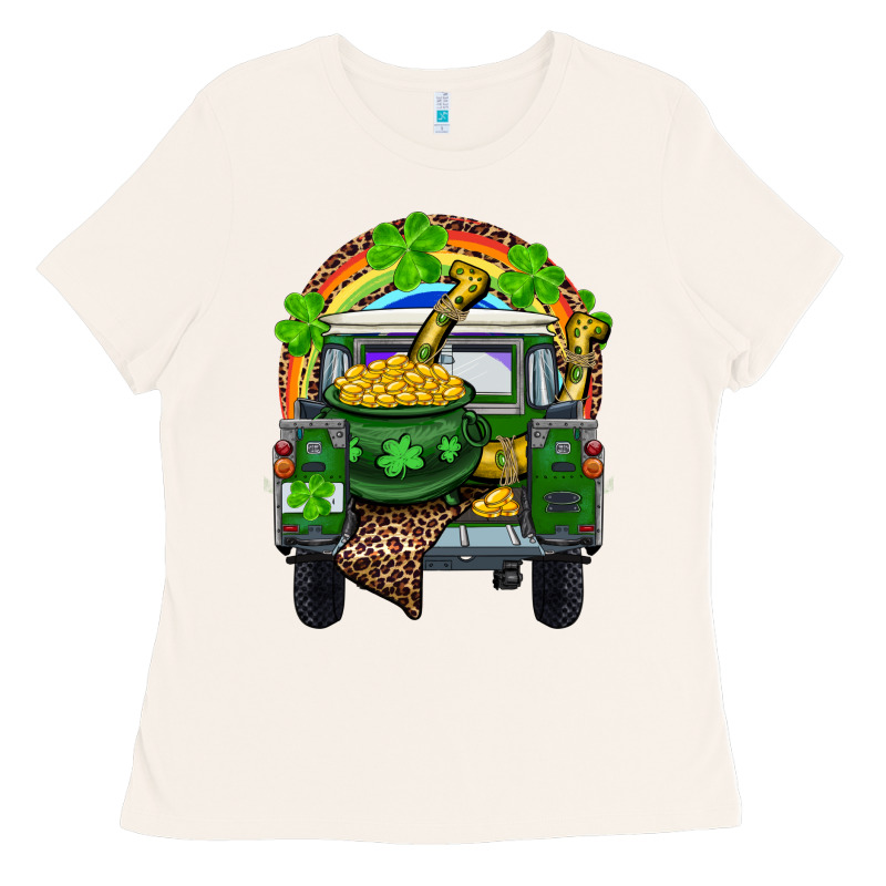 St Patrick's Day Truck With Pot Of Gold Horseshoe And Rainbow Ladies Tee by RanaPortraitStore | Teevron