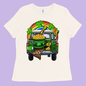 St Patrick's Day Truck With Pot Of Gold Horseshoe And Rainbow Ladies Tee Designed By Ranaportraitstore
