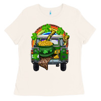 Bone St Patrick's Day Truck With Pot Of Gold Horseshoe And Rainbow Ladies Tee - RanaPortraitStore