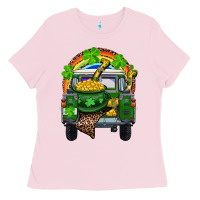 Bubblegum Pink St Patrick's Day Truck With Pot Of Gold Horseshoe And Rainbow Ladies Tee - RanaPortraitStore
