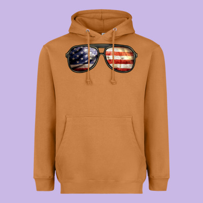 Amerıcan Flag Glasses Heavyweight Hoodie Designed By Barkaloodesign