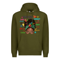 Army Green afro messy bun teach inspire love teacher blessed Premium Hoodie - NancyCooperArtShop