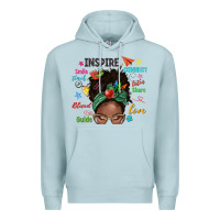 Blue Mist afro messy bun teach inspire love teacher blessed Premium Hoodie - NancyCooperArtShop