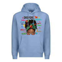 Colony Blue afro messy bun teach inspire love teacher blessed Premium Hoodie - NancyCooperArtShop