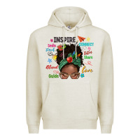 Oatmeal Heather afro messy bun teach inspire love teacher blessed Premium Hoodie - NancyCooperArtShop