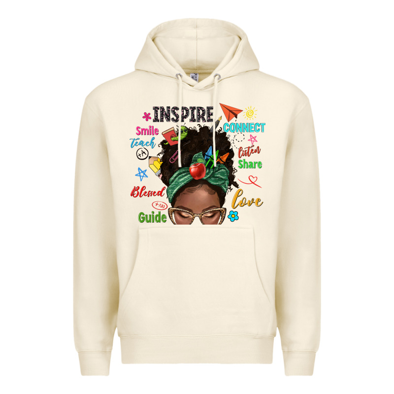 Afro Messy Bun Teach Inspire Love Teacher Blessed Premium Hoodie by NancyCooperArtShop | Teevron