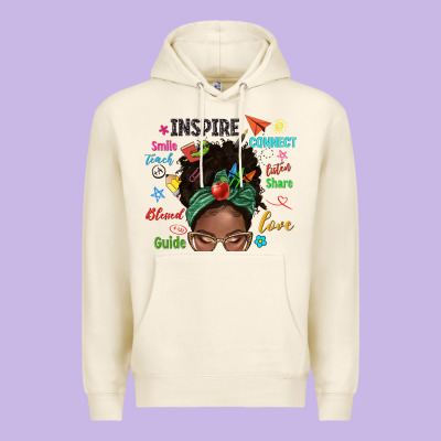 Afro Messy Bun Teach Inspire Love Teacher Blessed Premium Hoodie Designed By Nancycooperartshop