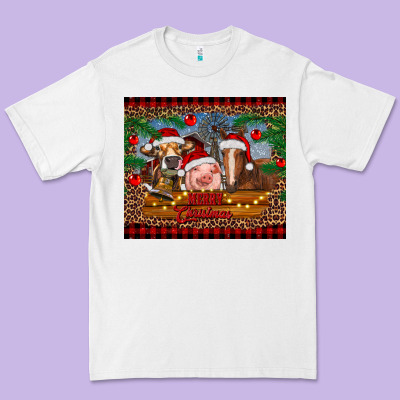Merry Christmas Cow Pig And Horse Premium Tee Designed By Ranaportraitstore