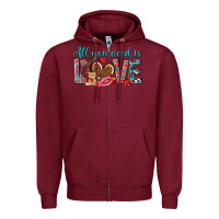 Burgundy all you need is love Zipper Hoodie - NancyCooperArtShop