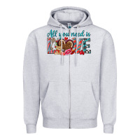 Heather Grey all you need is love Zipper Hoodie - NancyCooperArtShop