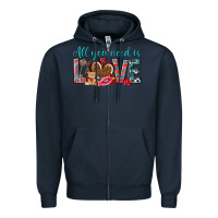 Navy all you need is love Zipper Hoodie - NancyCooperArtShop
