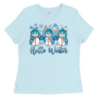 Baby Blue snowman hello winter Ladies Tee - JahusDesignShop