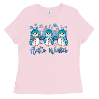 Bubblegum Pink snowman hello winter Ladies Tee - JahusDesignShop