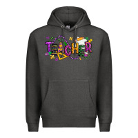 Charcoal Heather mardi gras teacher Premium Hoodie - texasbilliewilder