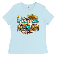 Baby Blue blessed memaw with sunflowers Ladies Tee - texasbilliewilder