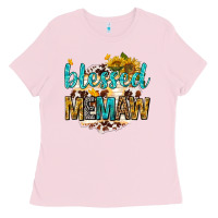 Bubblegum Pink blessed memaw with sunflowers Ladies Tee - texasbilliewilder