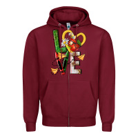 Burgundy teacher love nca Zipper Hoodie - NancyCooperArtShop