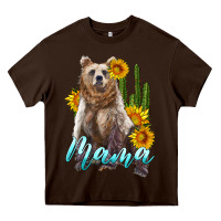 Chocolate Brown mama bear with sunflowers and cactus Heavy Core Tee - Artiststas